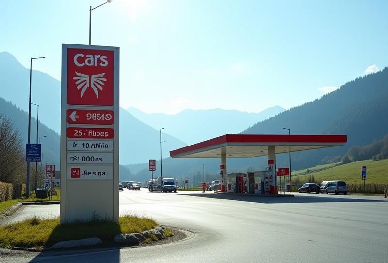 Photo of a gas station sign near the Austrian border