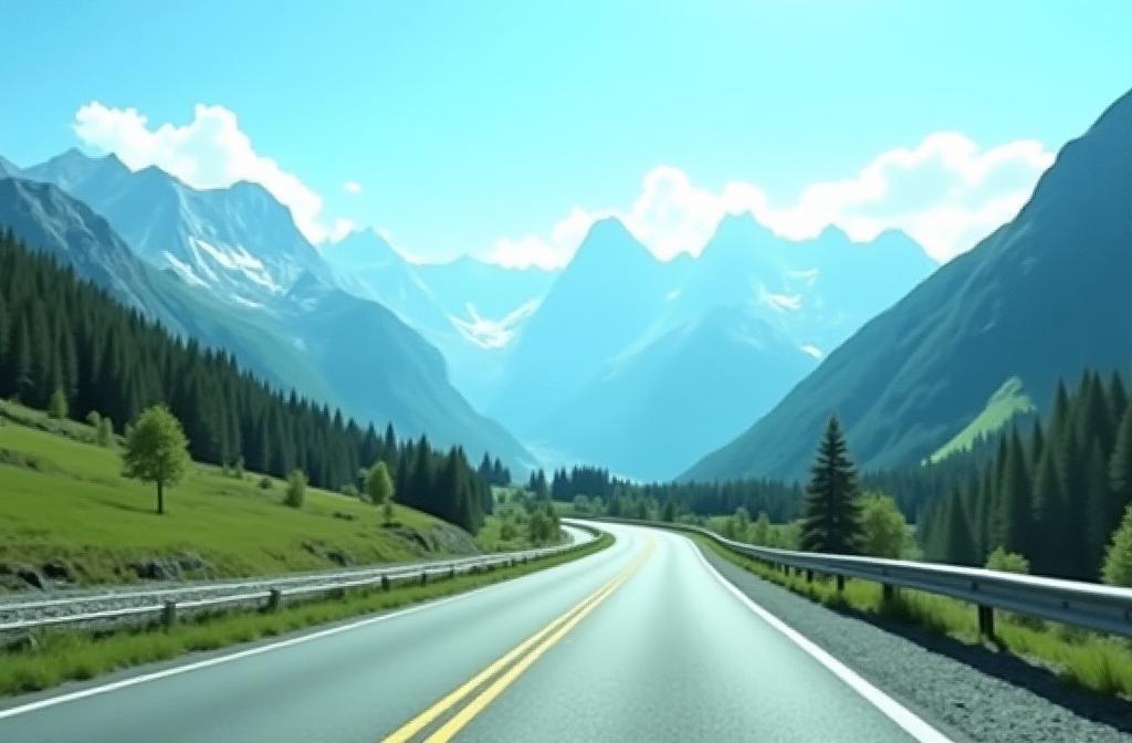 Scenic Austrian road through mountains with clear sky